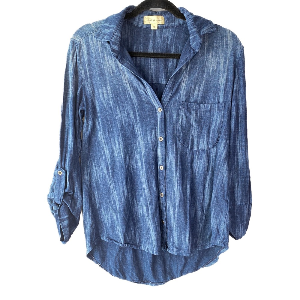 Anthropologie Cloth & Stone Tie Dye Button Up Shirt‎ XS Blue Indigo Coastal